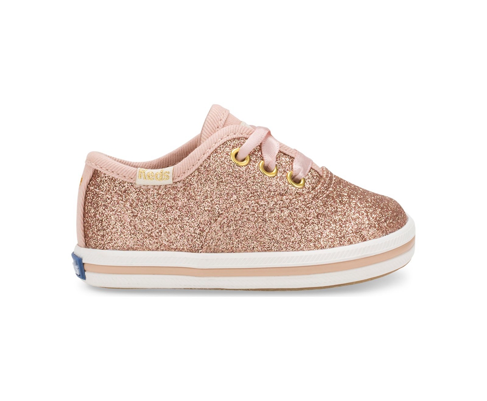 Πανινα Παπουτσια Παιδικα - Keds Kate Spade New York Champion Glitter Crib - Ροζ Χρυσο Χρωμα - AZIJF7